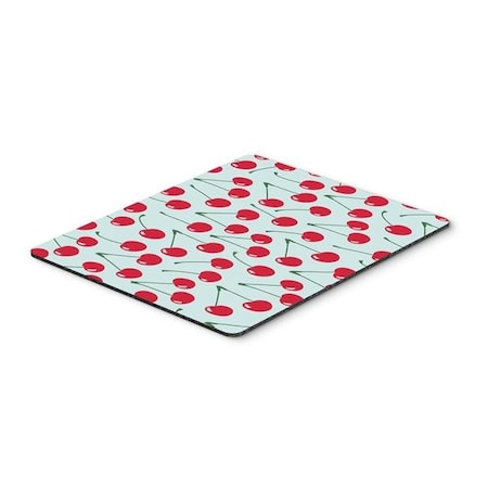 Cherries On Blue Mouse Pad; Hot Pad Or Trivet